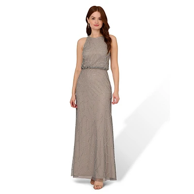 Beaded Mesh Blouson Gown