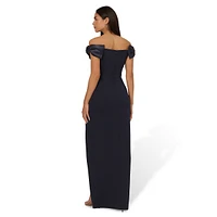 Shoulder-Bow Crepe Column Gown