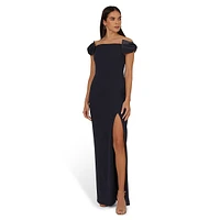 Shoulder-Bow Crepe Column Gown