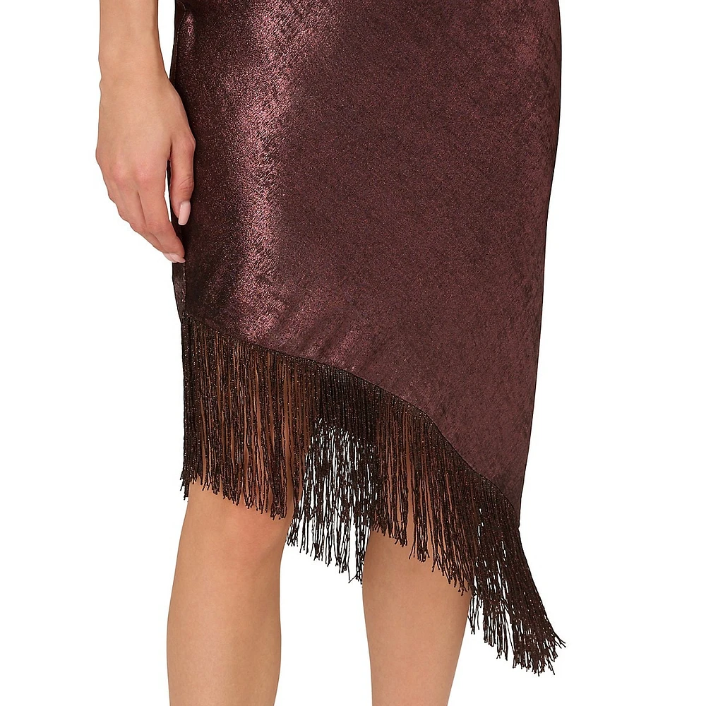 Asymmetrical Sleeveless Foil Fringe Dress