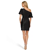 Asymmetrical Puff-Sleeve Lurex Mini Dress