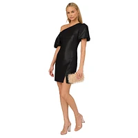 One-Shoulder Puff-Sleeve Lurex Mini Dress