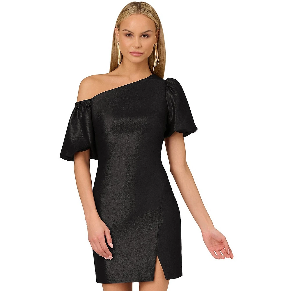 One-Shoulder Puff-Sleeve Lurex Mini Dress