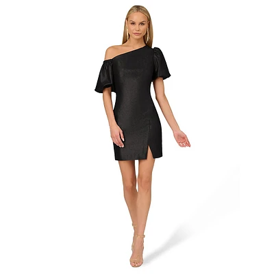 One-Shoulder Puff-Sleeve Lurex Mini Dress