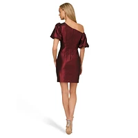 One-Shoulder Puff-Sleeve Lurex Mini Dress