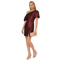 One-Shoulder Puff-Sleeve Lurex Mini Dress