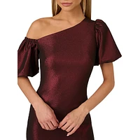 One-Shoulder Puff-Sleeve Lurex Mini Dress