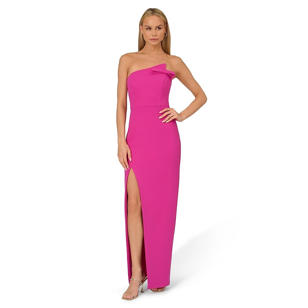 Bow-Trim Sleeveless Crepe Column Gown