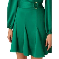 Puff-Sleeve Faux Wrap Godet Mini Dress