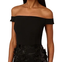 Off-Shoulder Rosette Disc Mini Dress