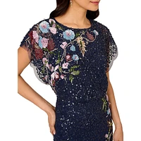 Floral Beadwork & Sequin-Embellished Gown