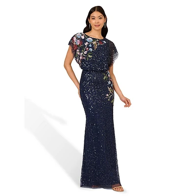 Floral Beadwork & Sequin-Embellished Gown