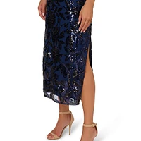 Sleeveless Leaf Sequin Column Dress