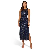 Sleeveless Leaf Sequin Column Dress