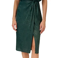 Satin Foil Double-V Knotted Blouson Dress