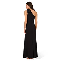 One-Shoulder Fit-&-Flare Crepe Gown With Bow