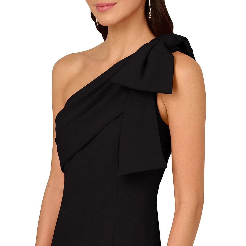 One-Shoulder Fit-&-Flare Crepe Gown With Bow