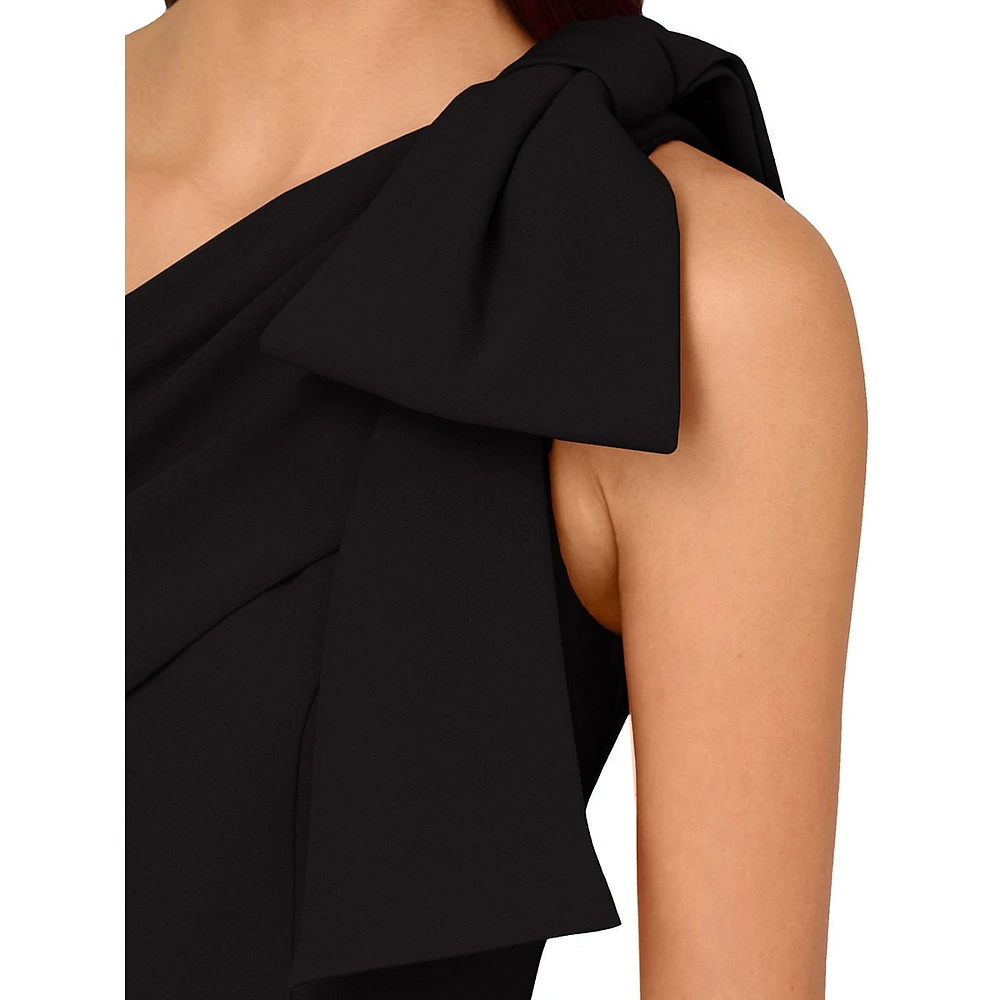 One-Shoulder Fit-&-Flare Crepe Gown With Bow