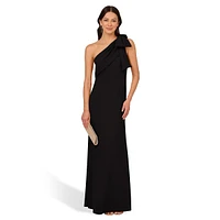 One-Shoulder Fit-&-Flare Crepe Gown With Bow