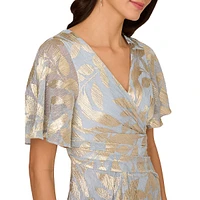 Foil-Leaf Surplice Drape Gown