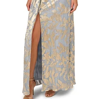 Foil-Leaf Surplice Drape Gown