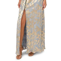 Foil-Leaf Surplice Drape Gown