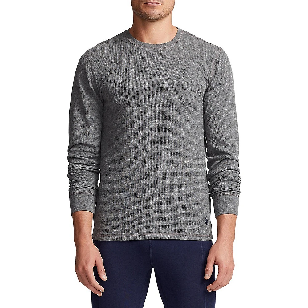 Embossed Waffle-Knit Crewneck Sleep Shirt