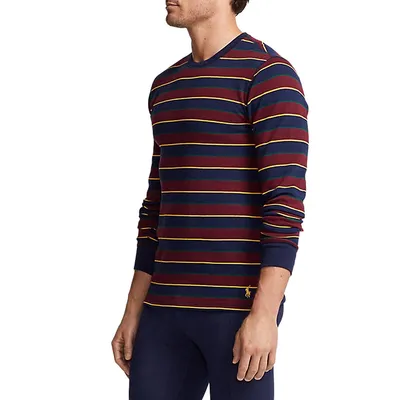 Striped Waffle-Knit Crewneck Sleep Shirt