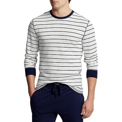 Striped Waffle-Knit Crewneck Sleep Shirt