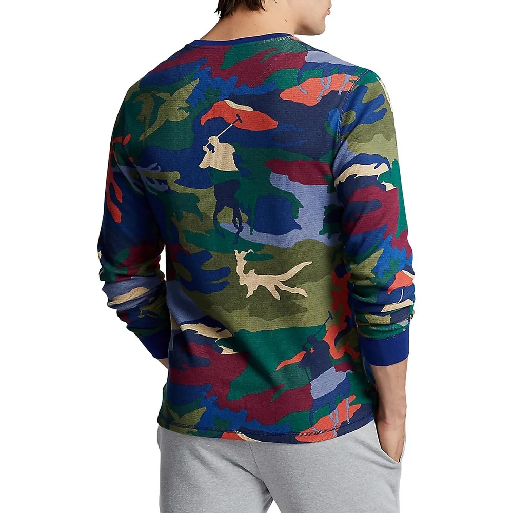 Camo Waffle-Knit Crewneck Sleep Shirt