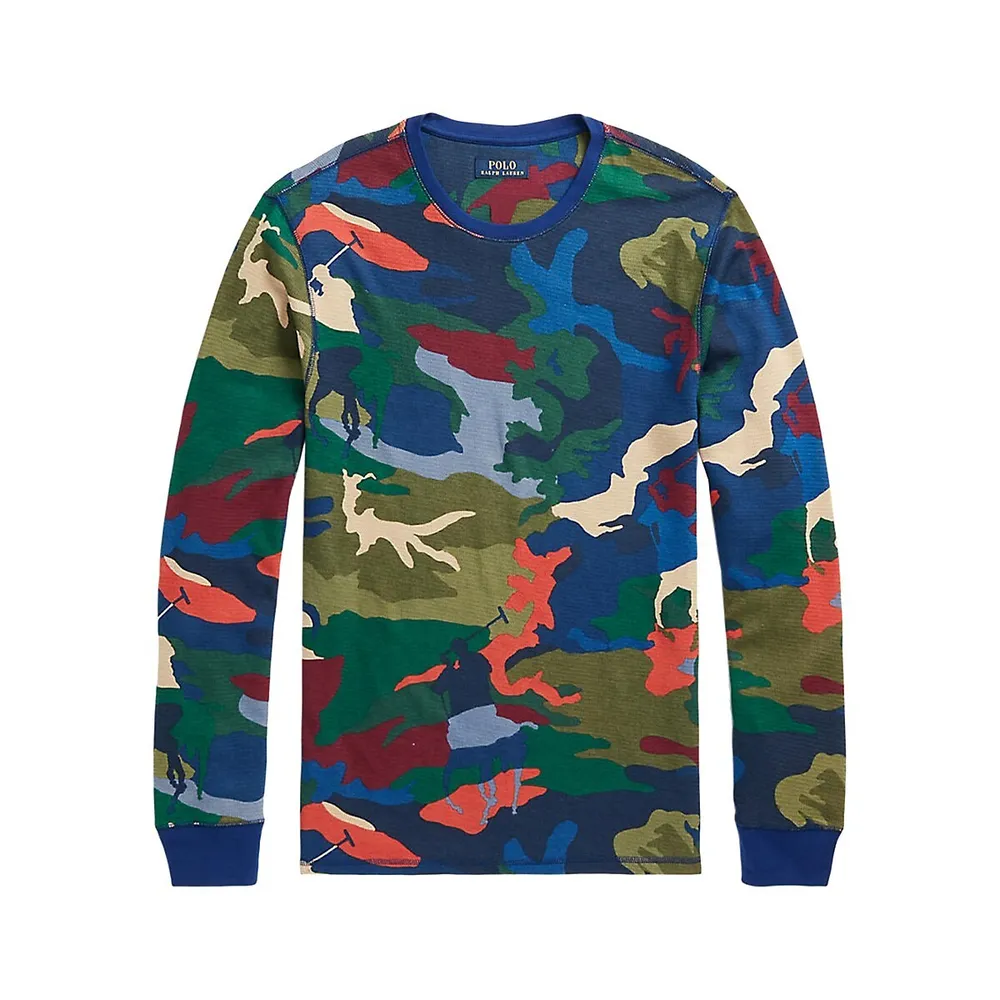 Camo Waffle-Knit Crewneck Sleep Shirt