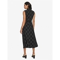 Belted Scarf-Neck Midi Dress