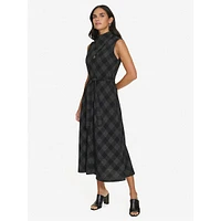 Belted Scarf-Neck Midi Dress