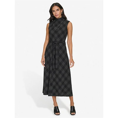 Belted Scarf-Neck Midi Dress