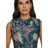 Floral Scuba Crepe Sleeveless Sheath Dress