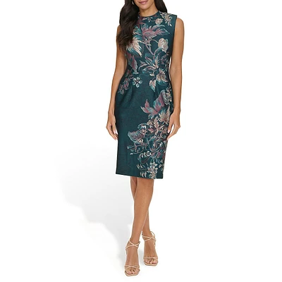 Floral Scuba Crepe Sleeveless Sheath Dress