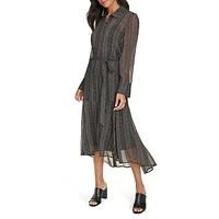 Belted Illusion Chiffon Shirt Dress