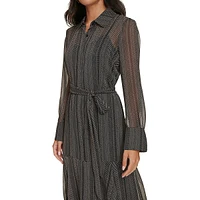 Belted Illusion Chiffon Shirt Dress