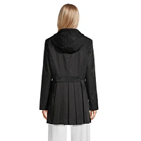 Hooded Pleated-Back Trench Rain Jacket