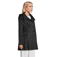 Hooded Pleated-Back Trench Rain Jacket