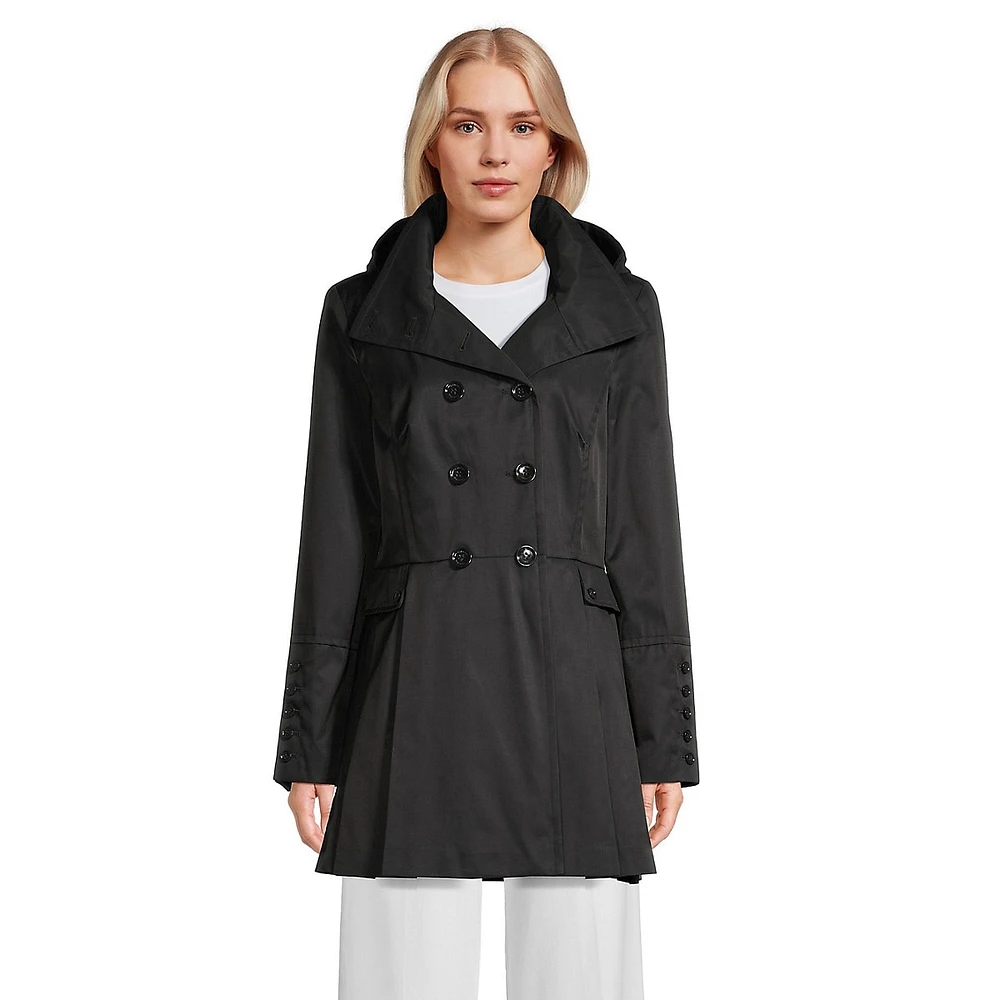 Hooded Pleated-Back Trench Rain Jacket