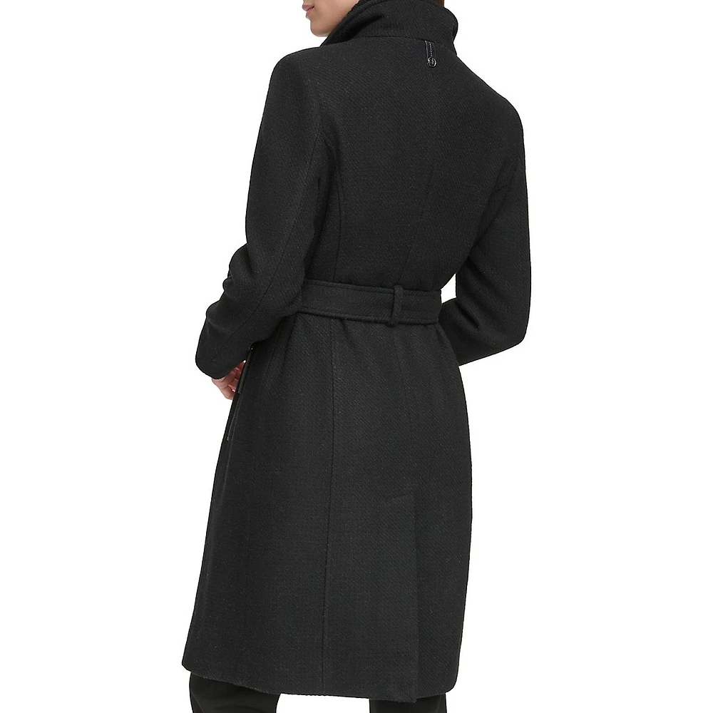 Wool-Blend Belted Coat with High-Neck Core Warmer Layer