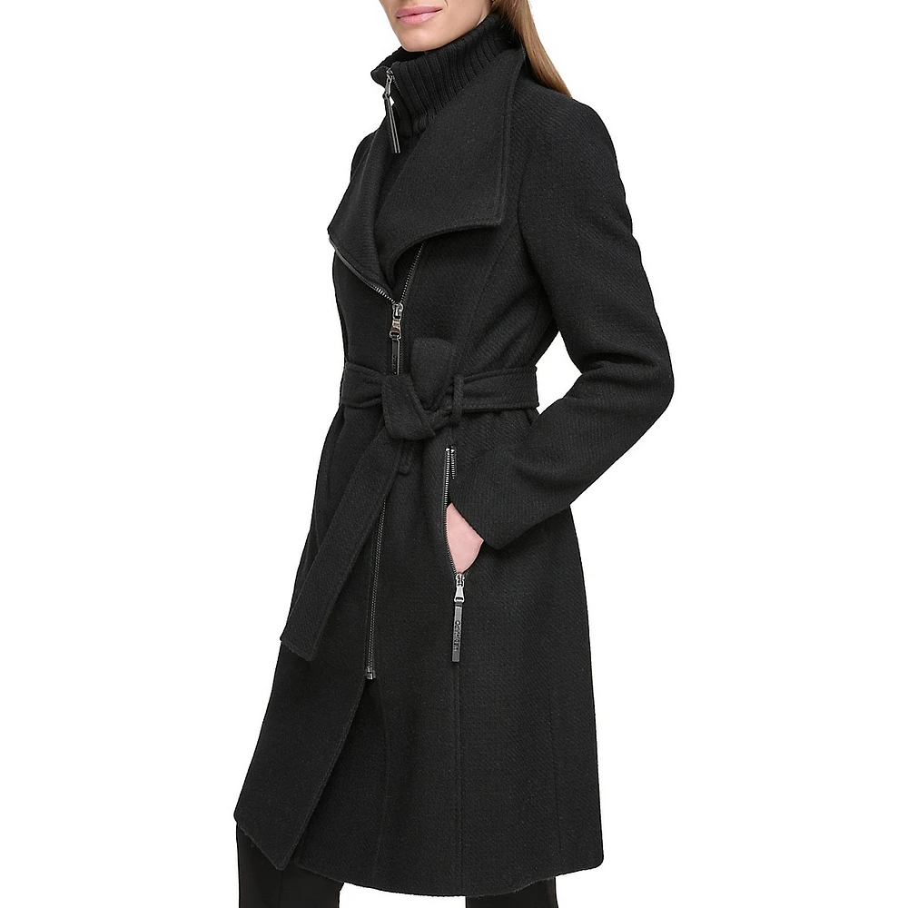 Wool-Blend Belted Coat with High-Neck Core Warmer Layer