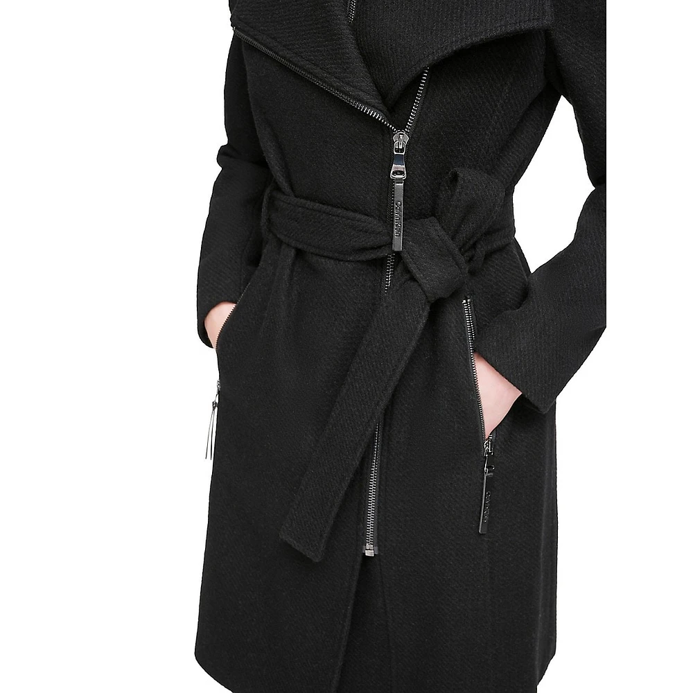 Wool-Blend Belted Coat with High-Neck Core Warmer Layer