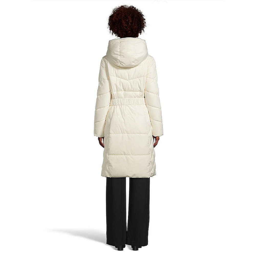 Belted Knee-Length Puffer Jacket