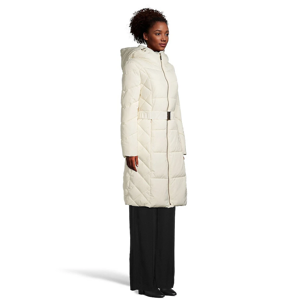 Belted Knee-Length Puffer Jacket