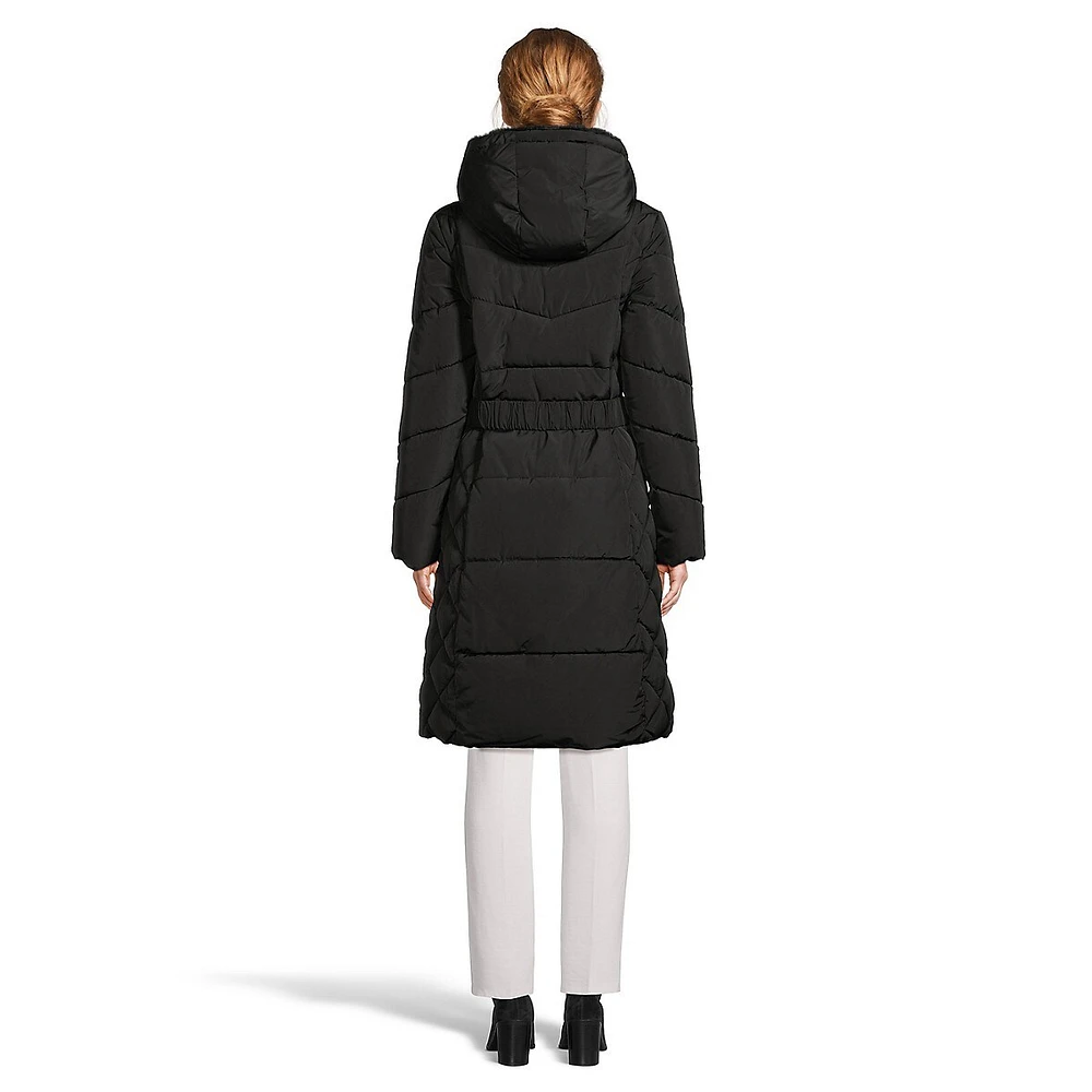 Belted Knee-Length Puffer Jacket