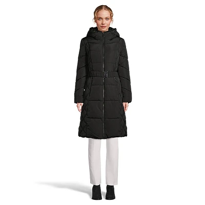 Belted Knee-Length Puffer Jacket