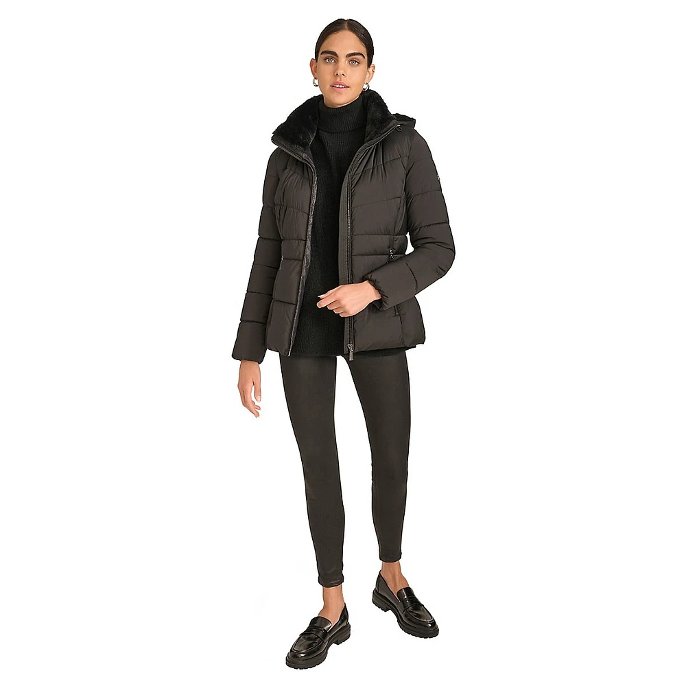 Faux-Fur Lined Hooded Puffer Jacket