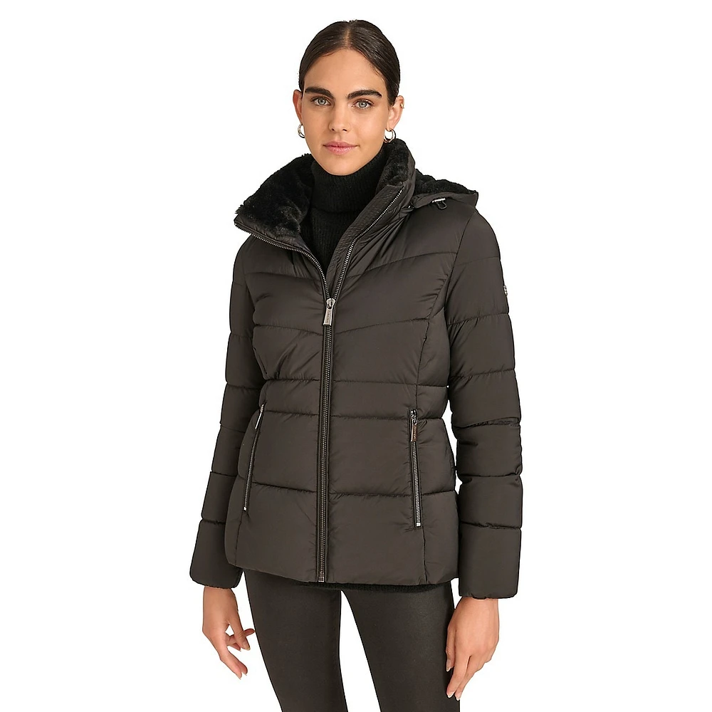 Faux-Fur Lined Hooded Puffer Jacket